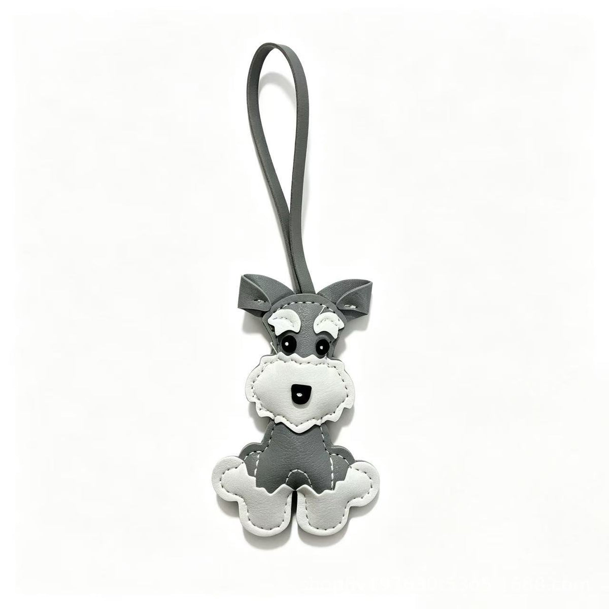 Faux Leather Stitched Schnauzer Dog Bag Charm - Grey