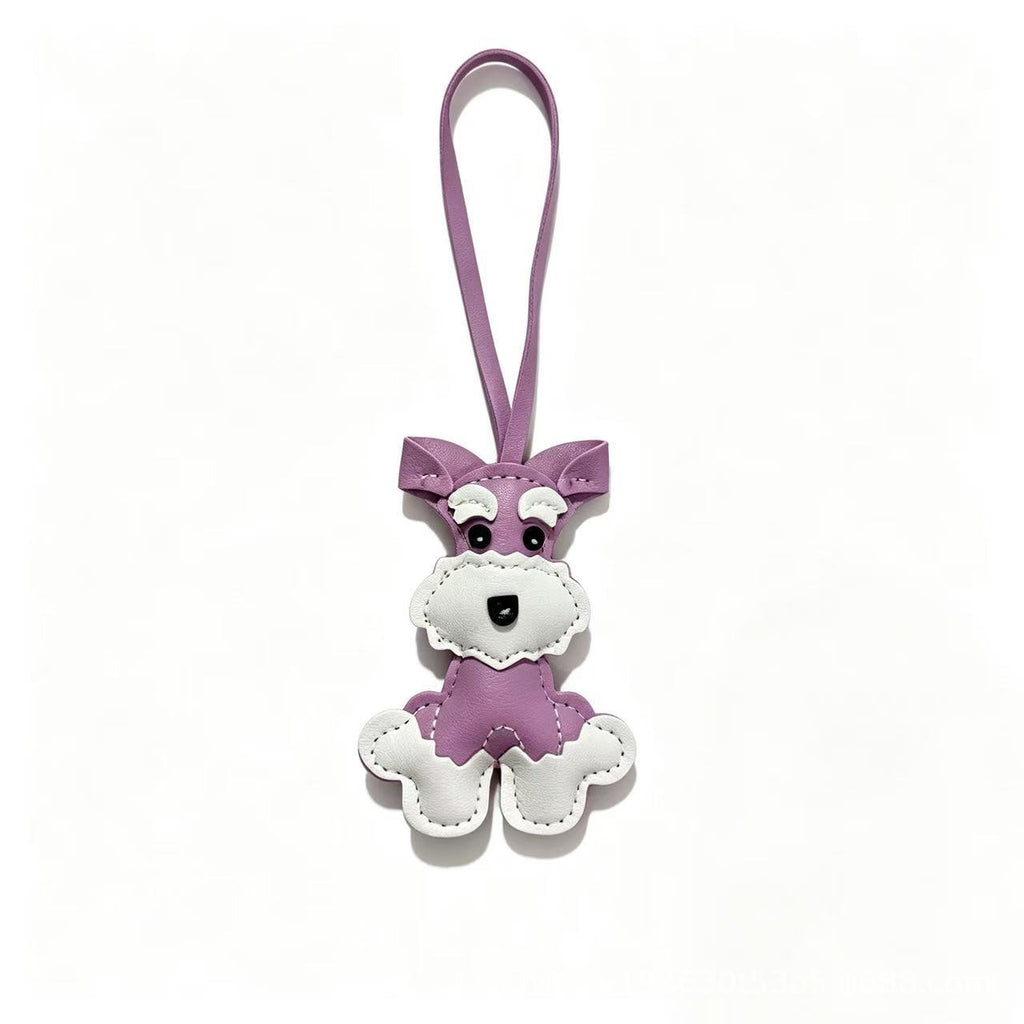 Faux Leather Stitched Schnauzer Dog Bag Charm - Purple