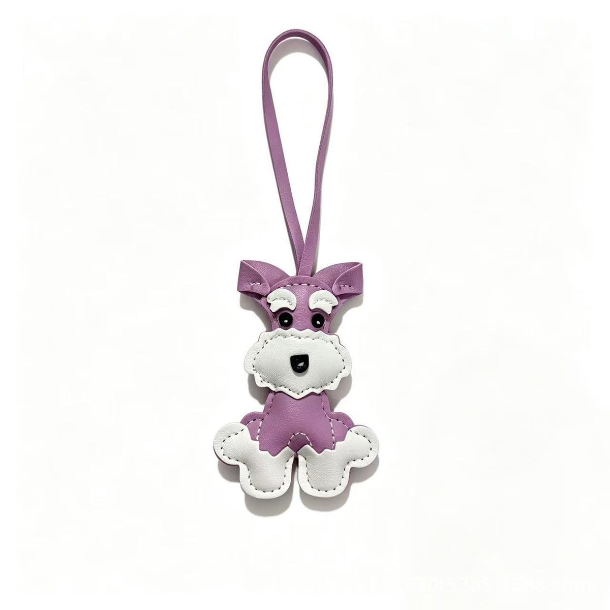 Faux Leather Stitched Schnauzer Dog Bag Charm - Purple