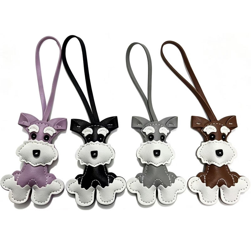 Faux Leather Stitched Schnauzer Dog Bag Charm