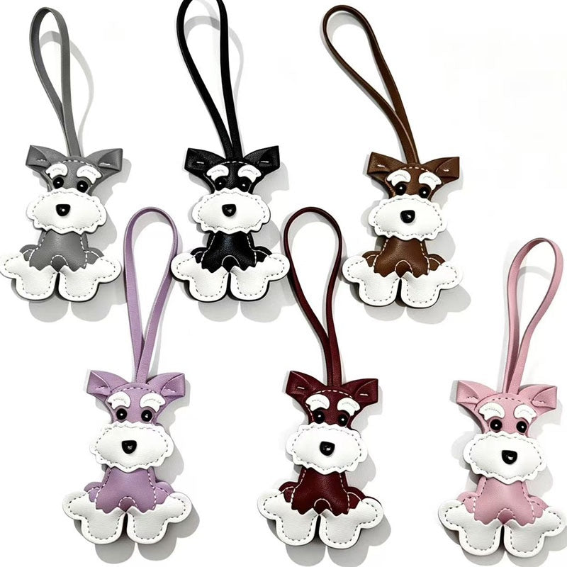 Faux Leather Stitched Schnauzer Dog Bag Charm - view 1