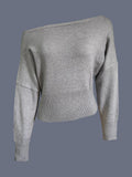 Slouchy Boat Neck Cropped Sweater - Grey