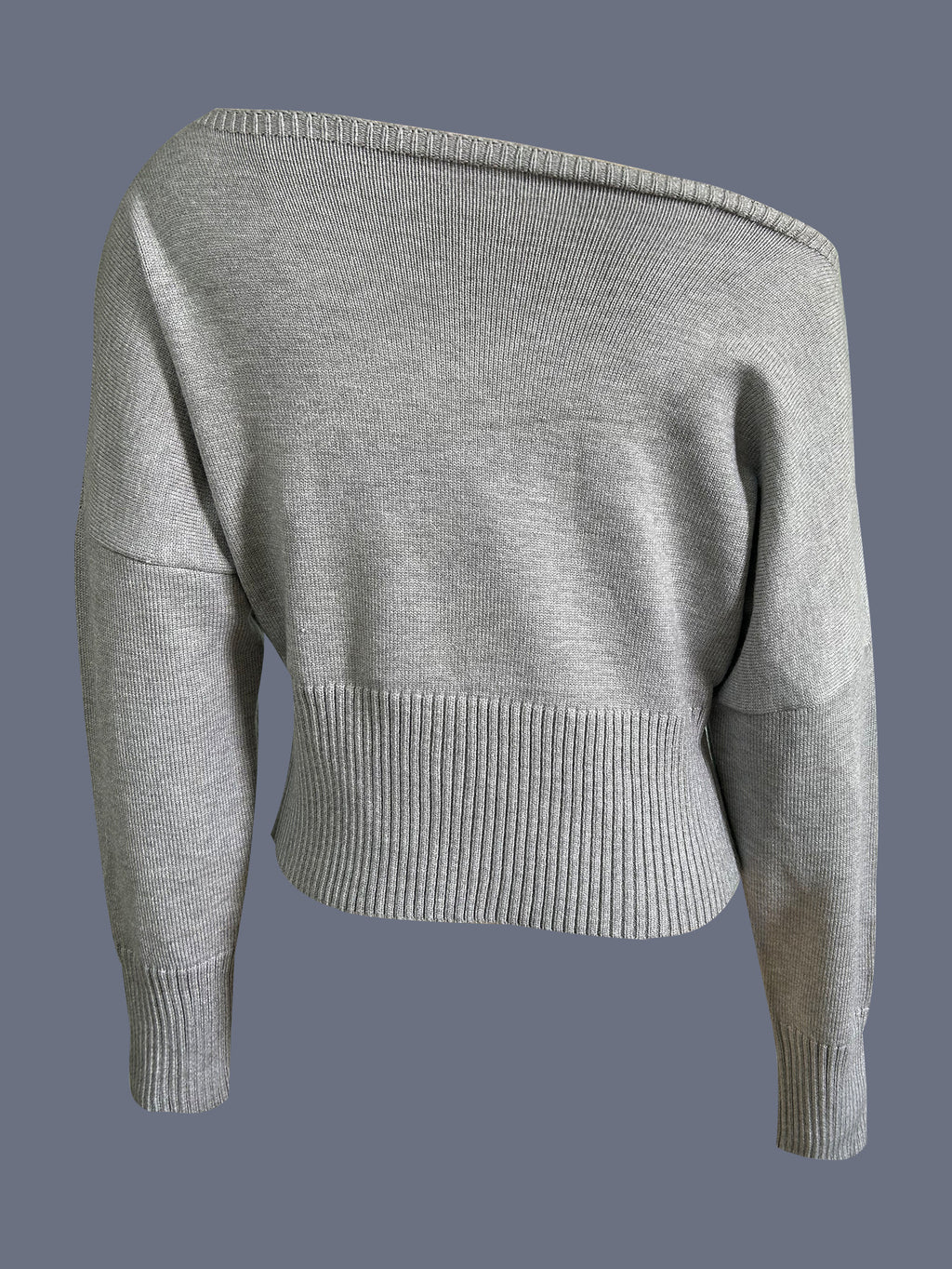 Slouchy Boat Neck Cropped Sweater - Grey - 1