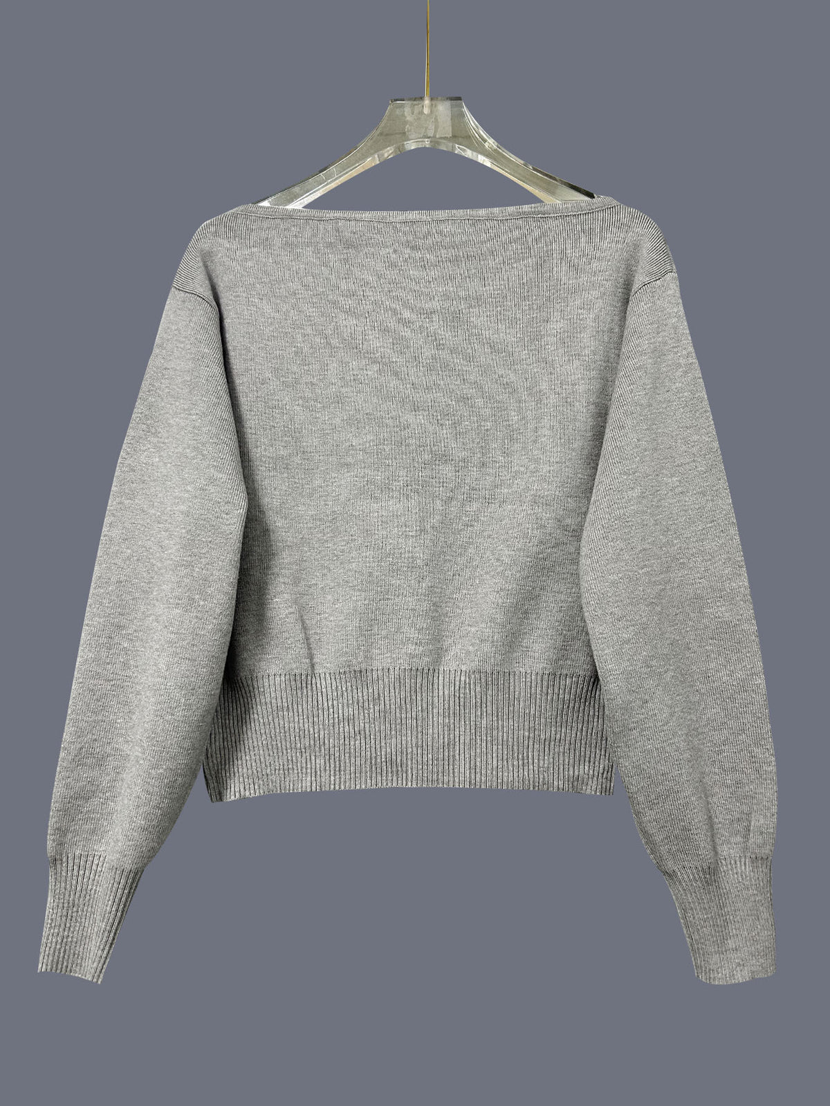 Slouchy Boat Neck Cropped Sweater - Grey - 2