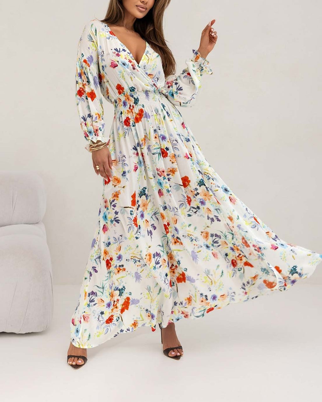 Boho Floral Wrap Maxi Dress With Slit - White