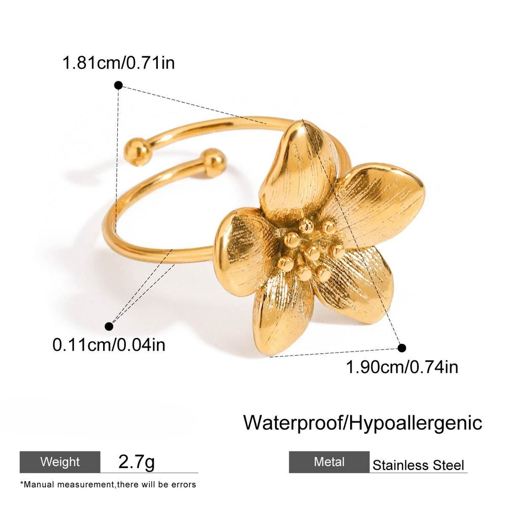 Sculpted Flower Open Statement Ring - Gold
