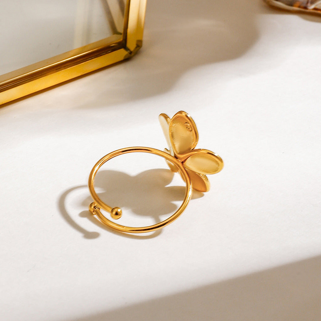 Sculpted Flower Open Statement Ring - Gold - 1