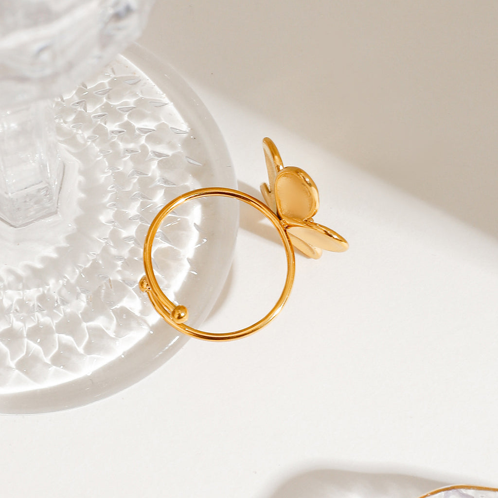 Sculpted Flower Open Statement Ring - Gold - 4