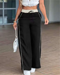 Side Stripe High Waist Wide Leg Pants - Black