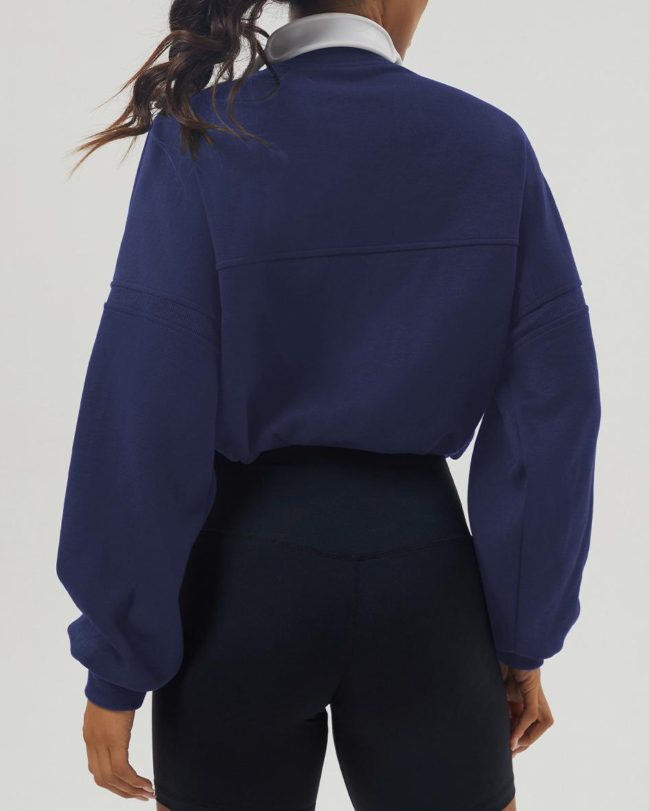 Cropped Half Zip Fleece Sweatshirt - Blue - 2