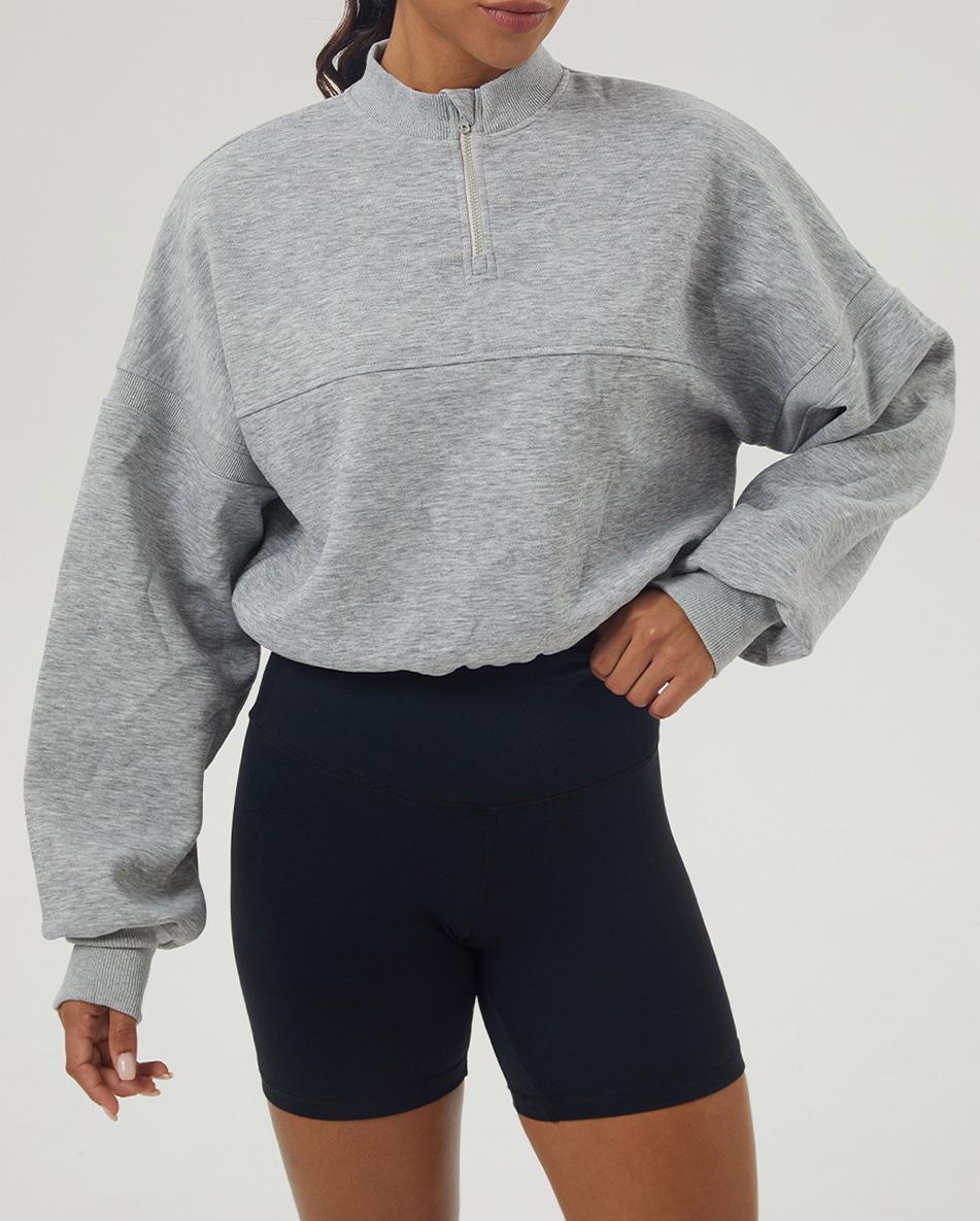 Cropped Half Zip Fleece Sweatshirt - Flowerash