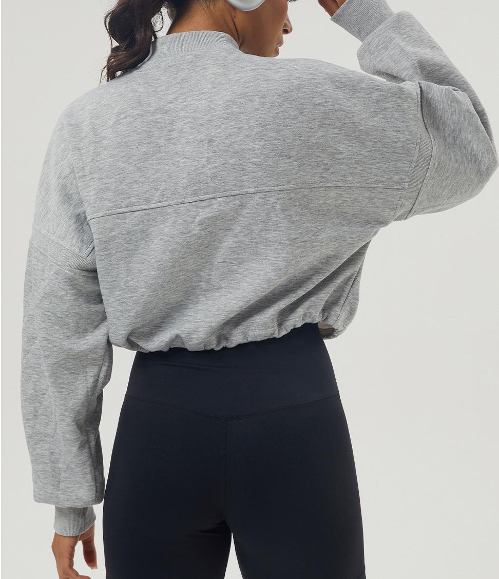Cropped Half Zip Fleece Sweatshirt - Flowerash - 2