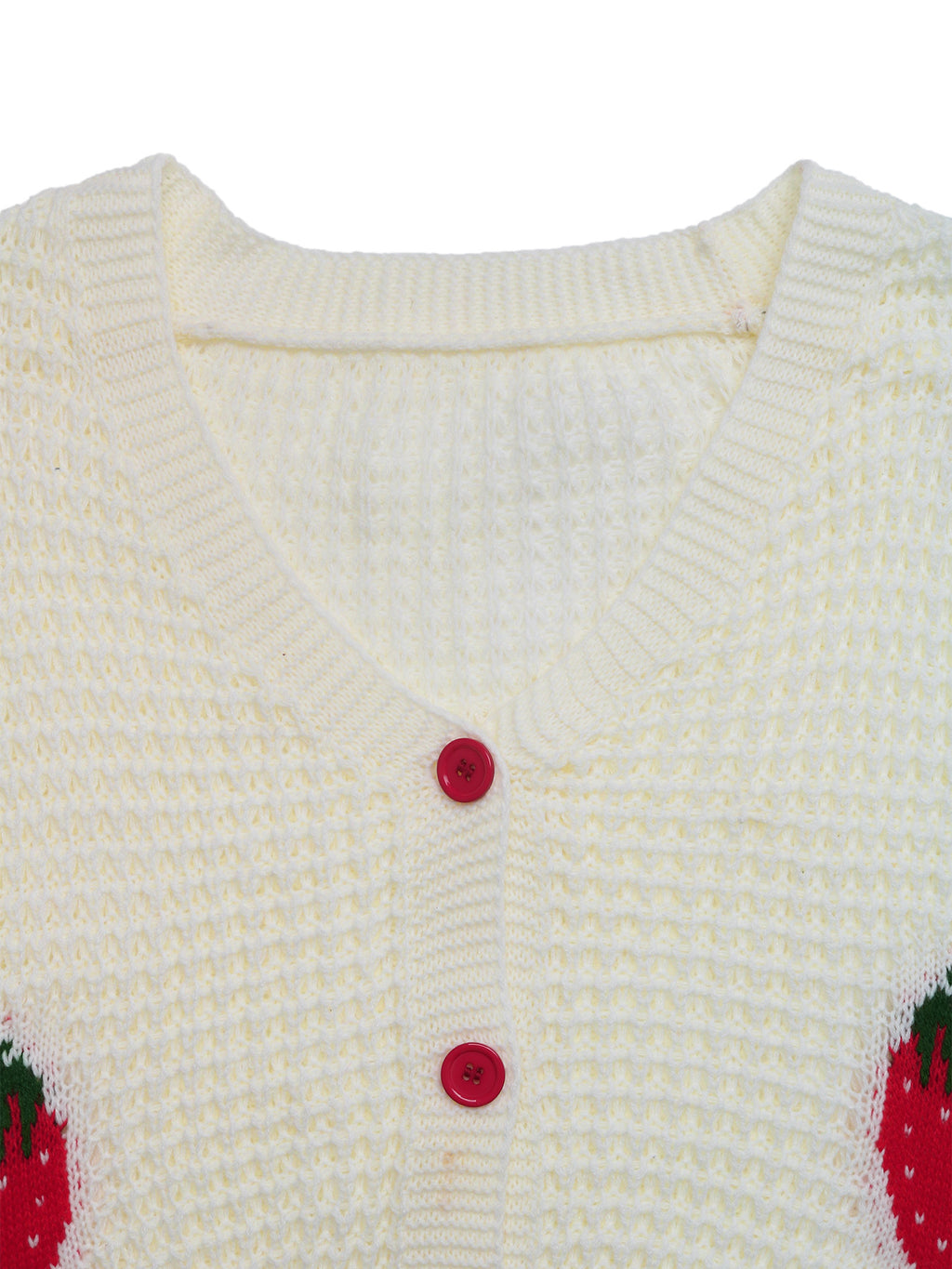 Strawberry Waffle Knit Button Front Cardigan - White - 3