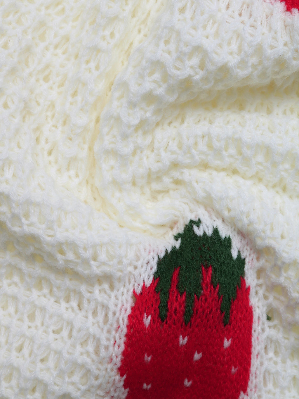 Strawberry Waffle Knit Button Front Cardigan - White - 4
