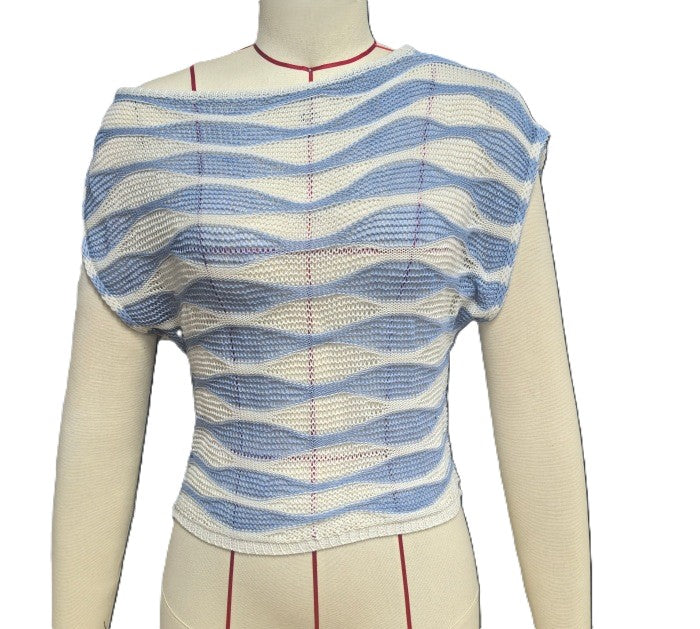 Ripple Knit Boat Neck Cropped Tee - LightBlue
