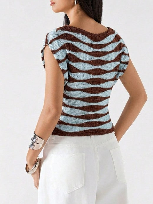 Ripple Knit Boat Neck Cropped Tee