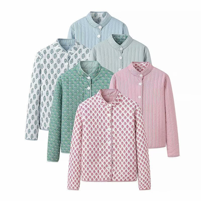 Reversible Quilted Block Print Jacket - Blue