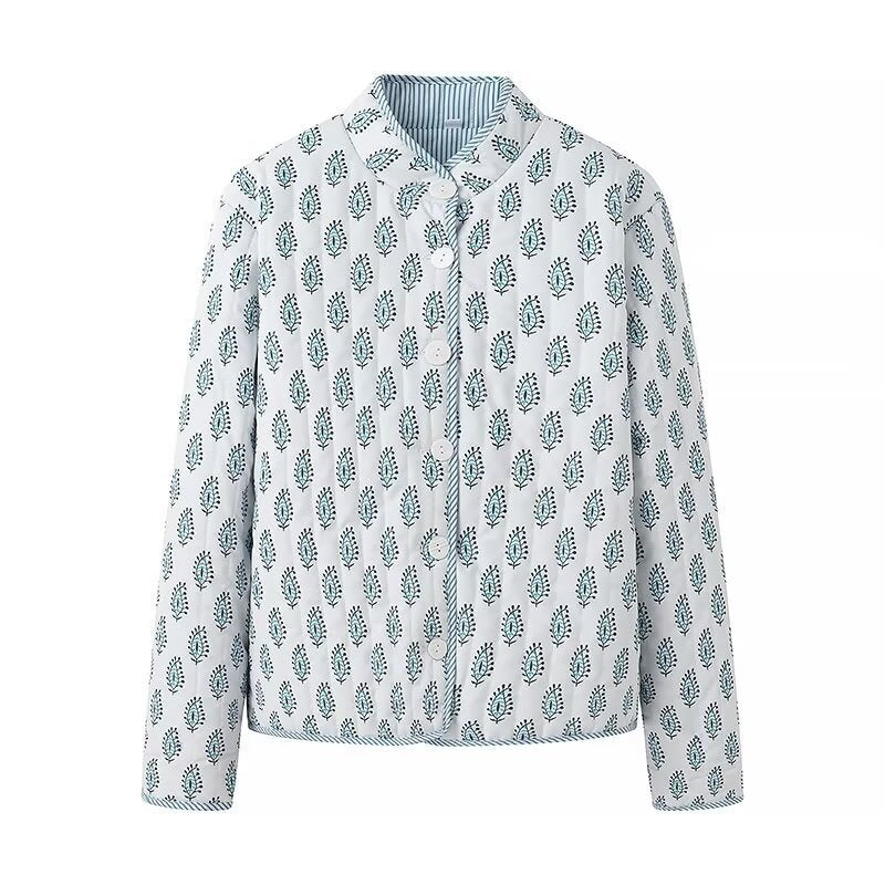 Reversible Quilted Block Print Jacket - Blue - 2