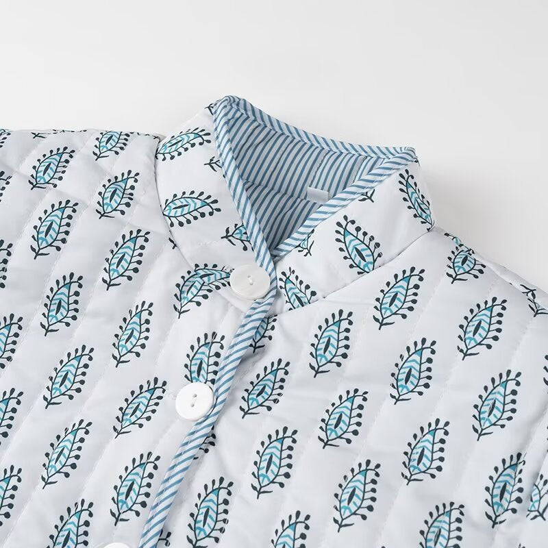 Reversible Quilted Block Print Jacket - Blue - 4