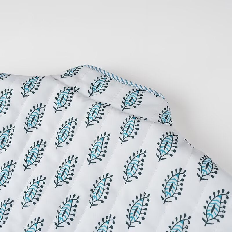 Reversible Quilted Block Print Jacket - Blue - 5