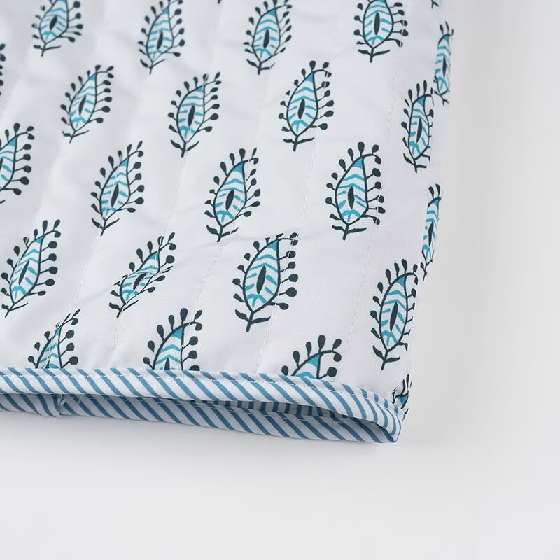 Reversible Quilted Block Print Jacket - Blue - 7