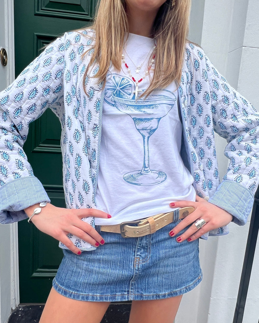Reversible Quilted Block Print Jacket - Blue - 9