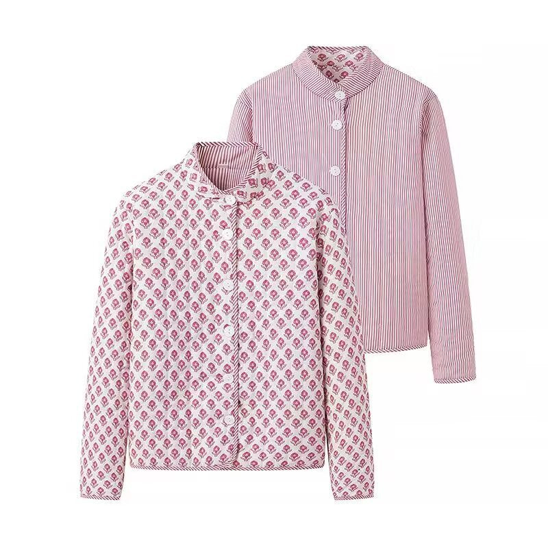 Reversible Quilted Block Print Jacket - Pink