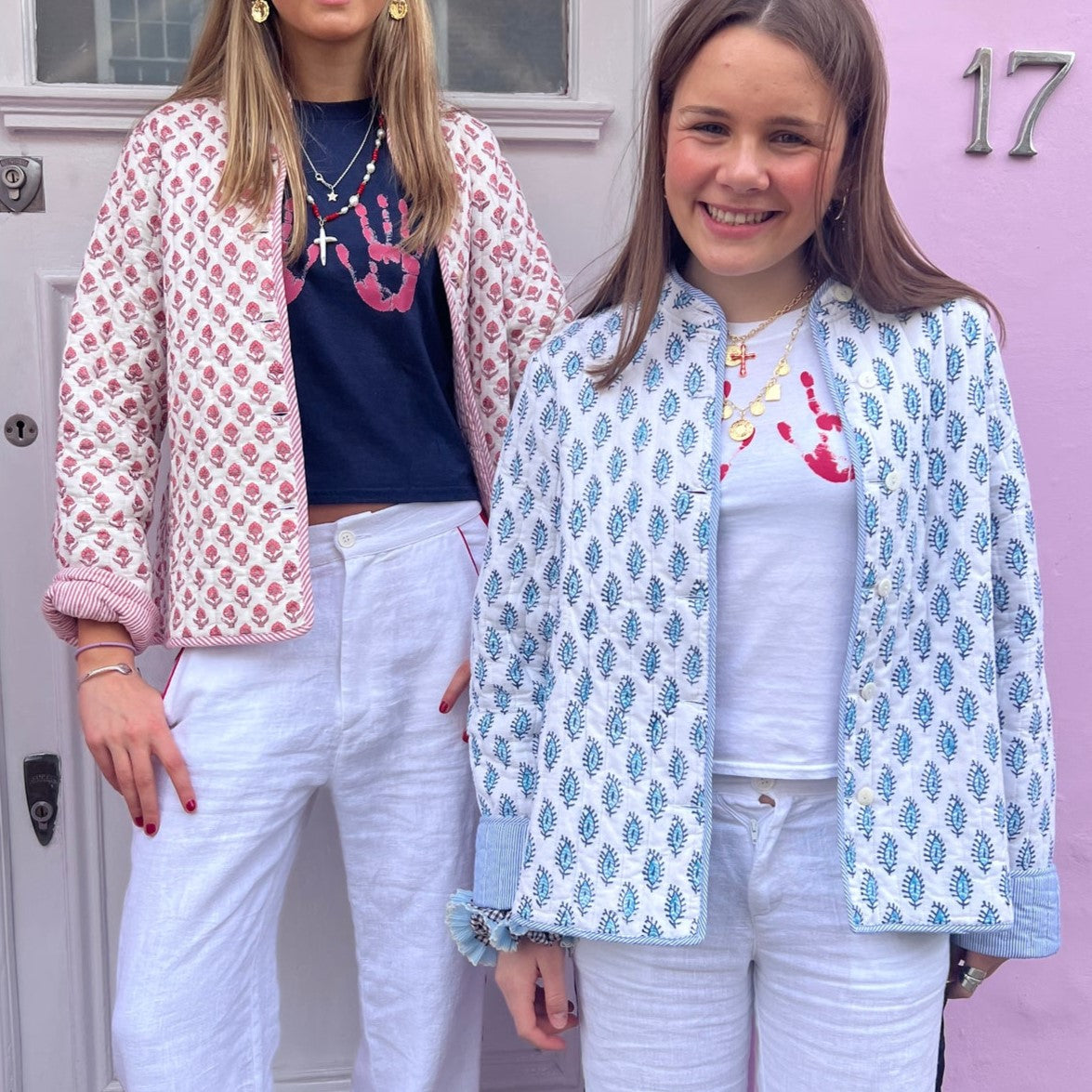 Reversible Quilted Block Print Jacket - Pink - 1