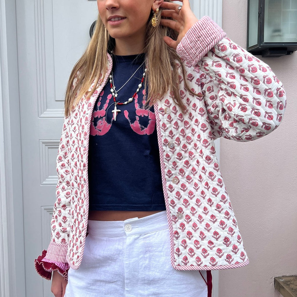 Reversible Quilted Block Print Jacket - Pink - 2