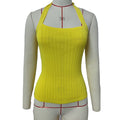 Ribbed Halter Tie Back Knit Top - Yellow