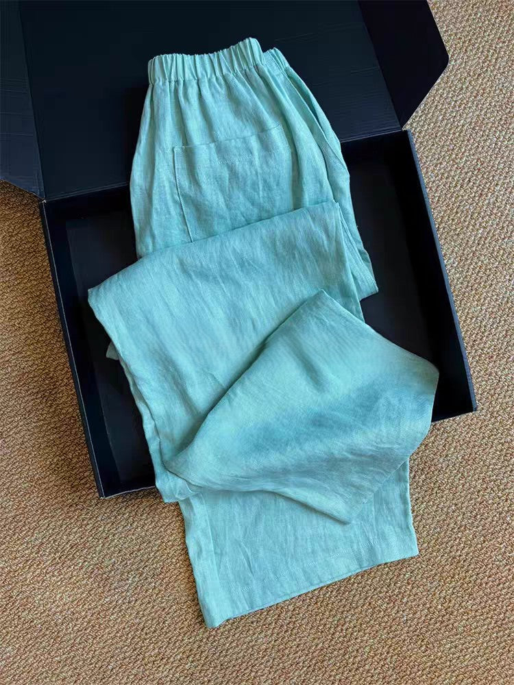 Elastic Waist Wide Leg Vacation Pants - Turquoise - 1