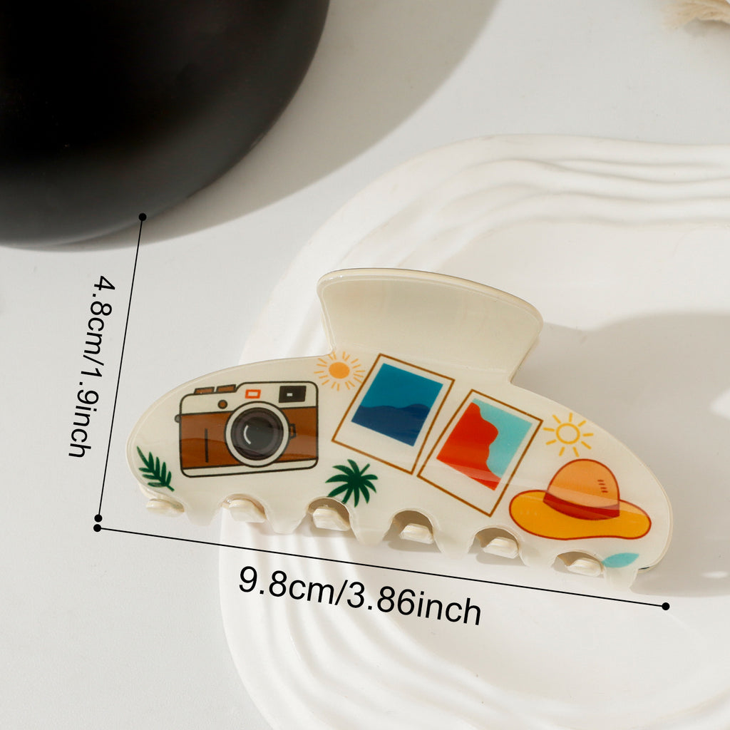 Seaside Vacation Print Hair Claw Clip - Camera