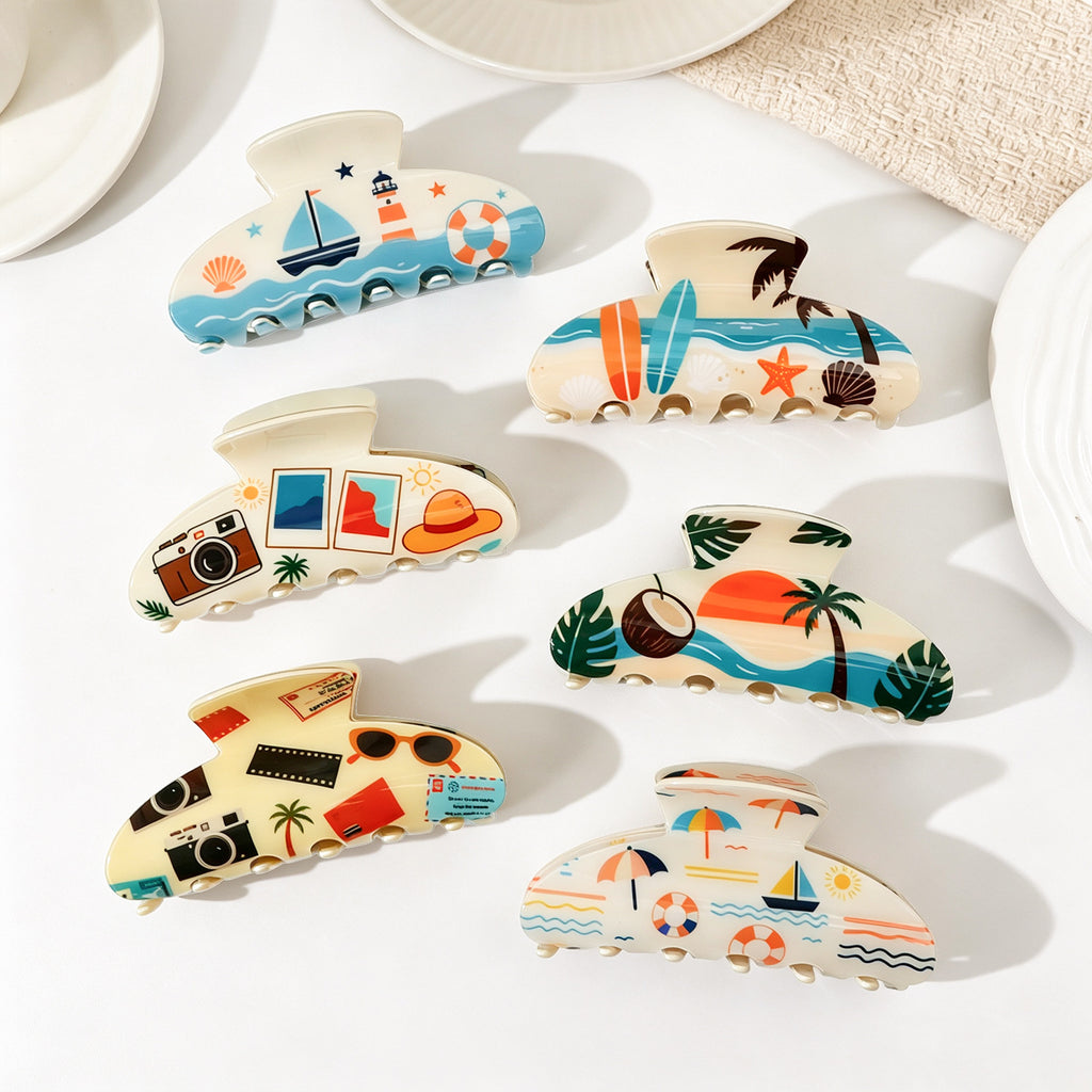 Seaside Vacation Print Hair Claw Clip