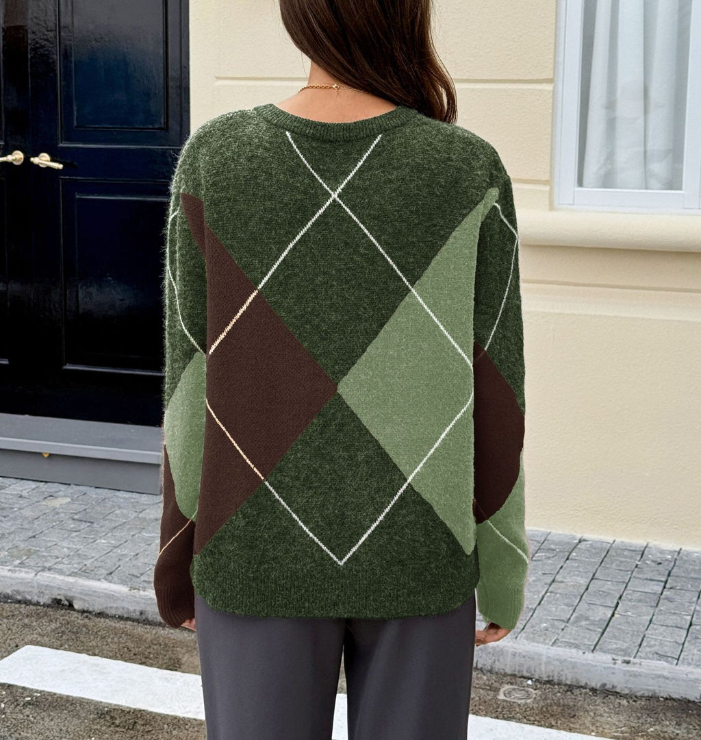 Argyle Diamond Pattern Crewneck Sweater