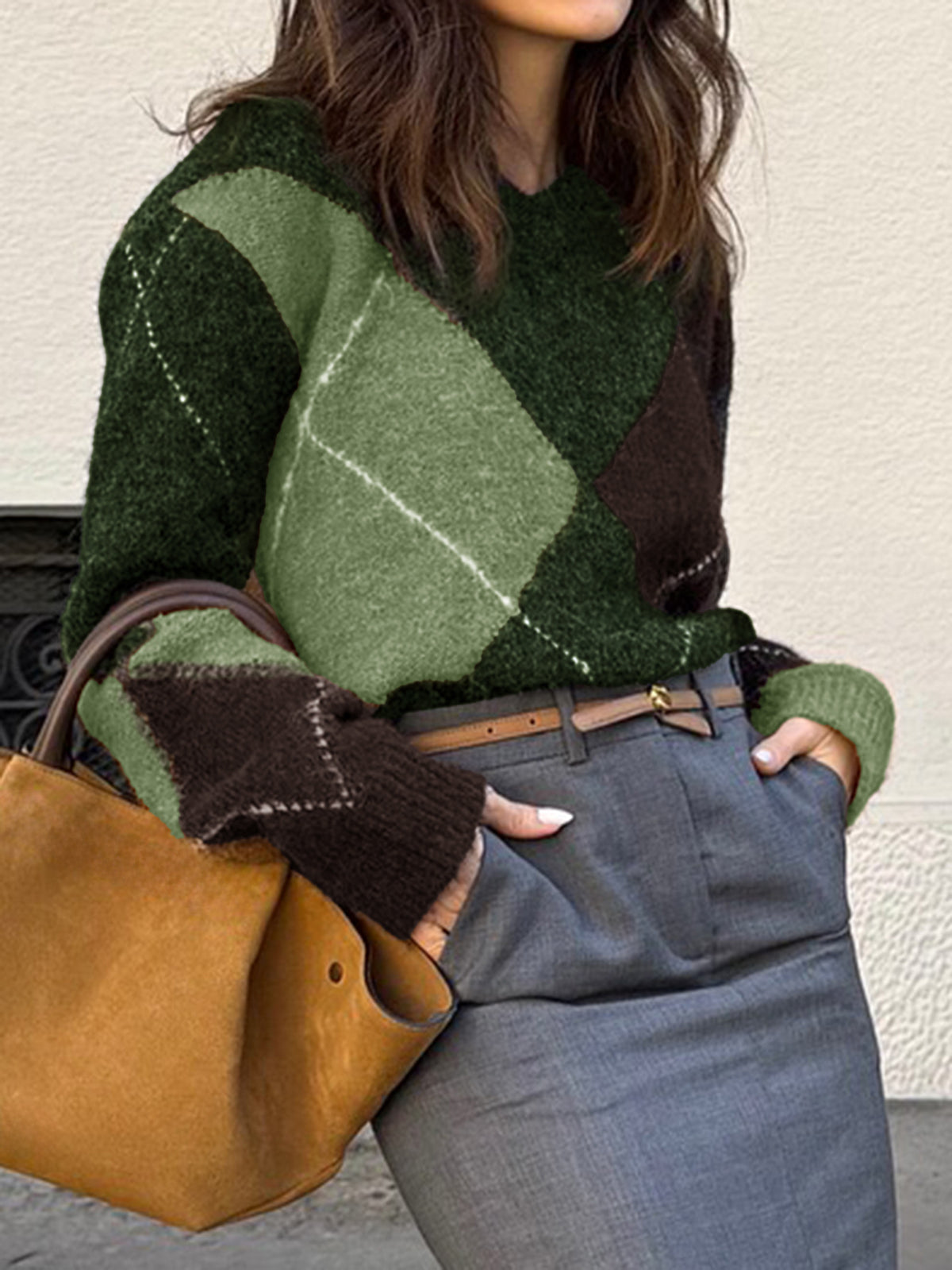 Argyle Diamond Pattern Crewneck Sweater - view 1