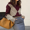 Argyle Diamond Pattern Crewneck Sweater - red