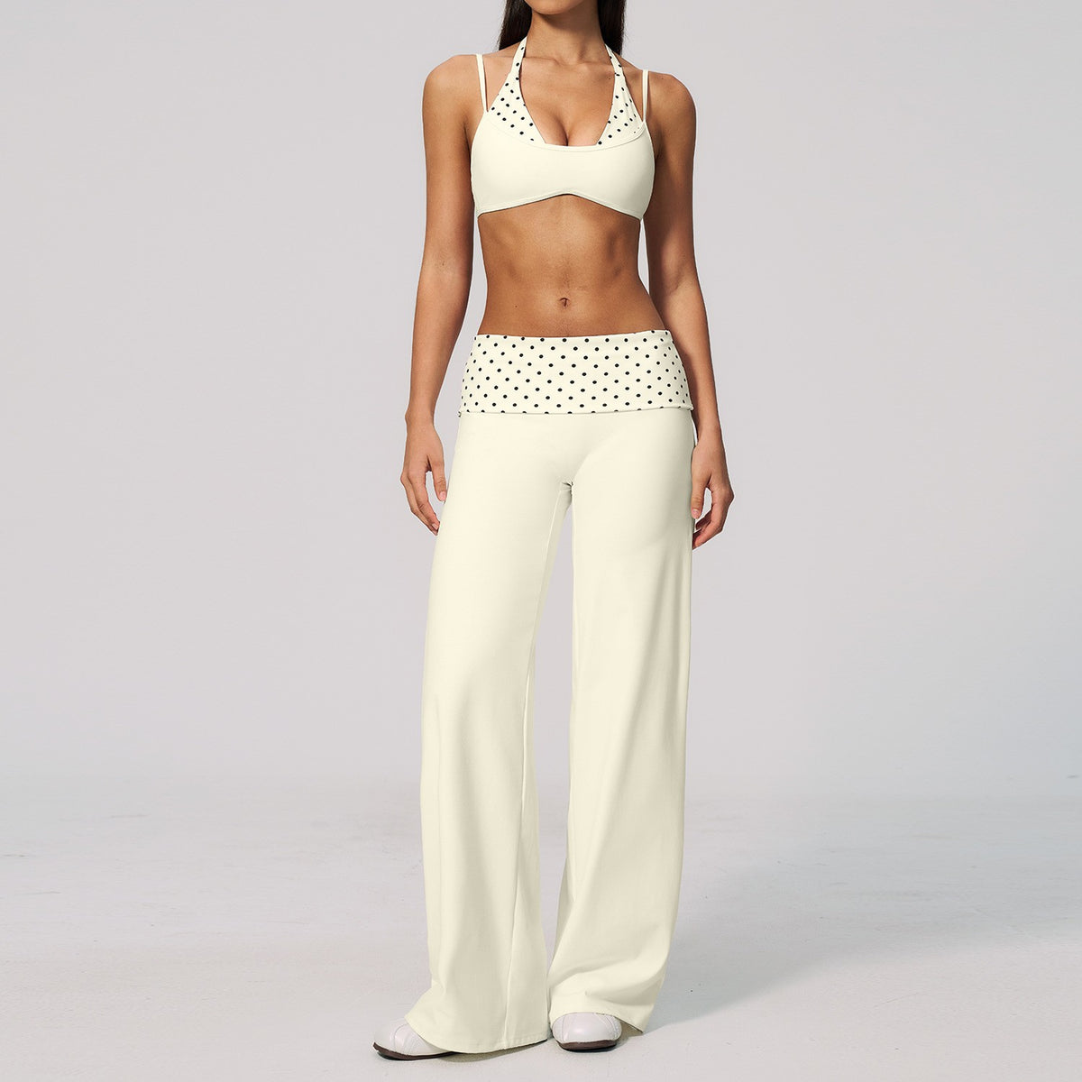 Fold-Over Wide Leg Yoga Pants and Bra Set