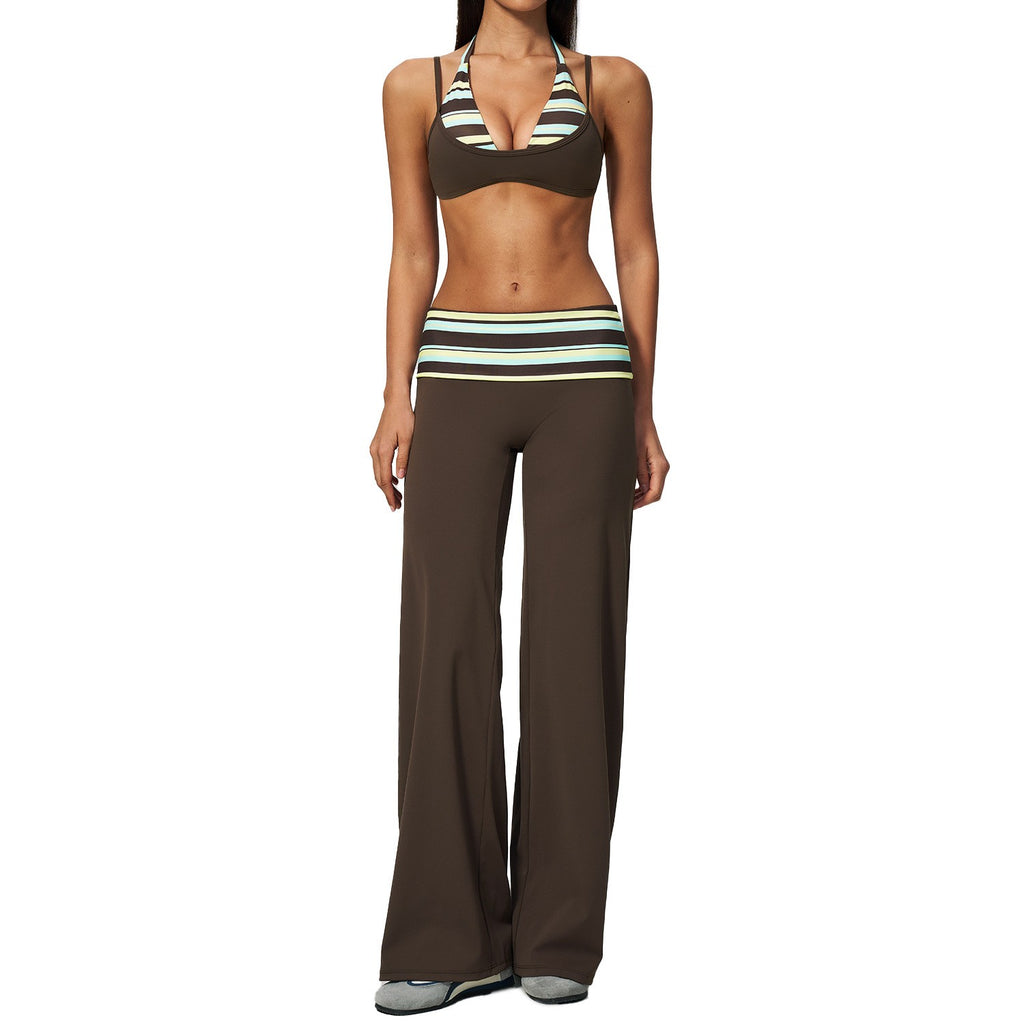 Fold-Over Wide Leg Yoga Pants and Bra Set