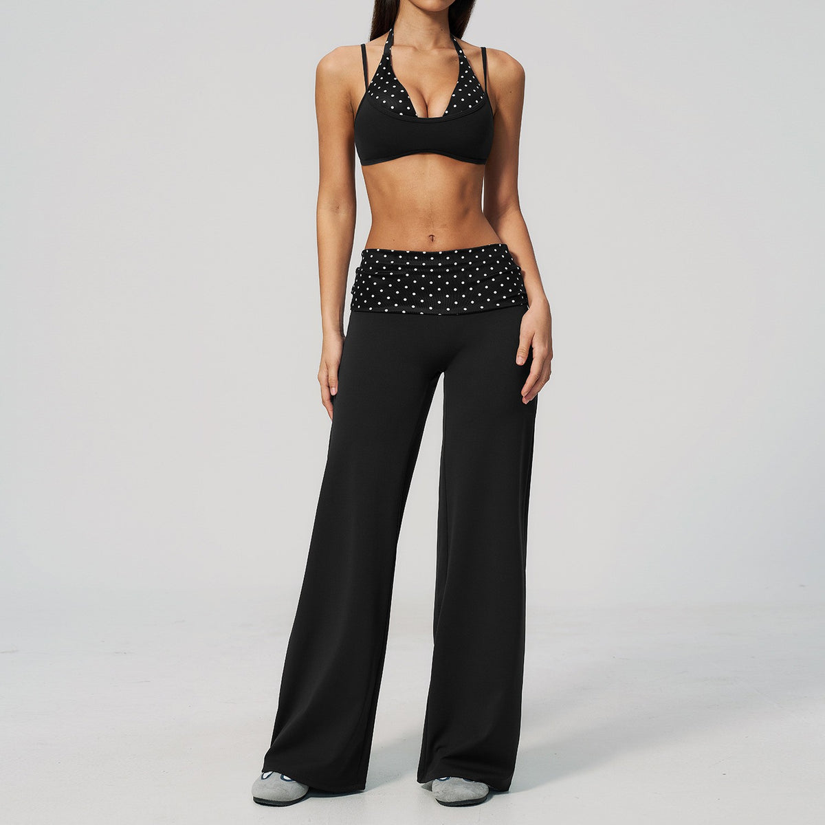 Fold-Over Wide Leg Yoga Pants and Bra Set