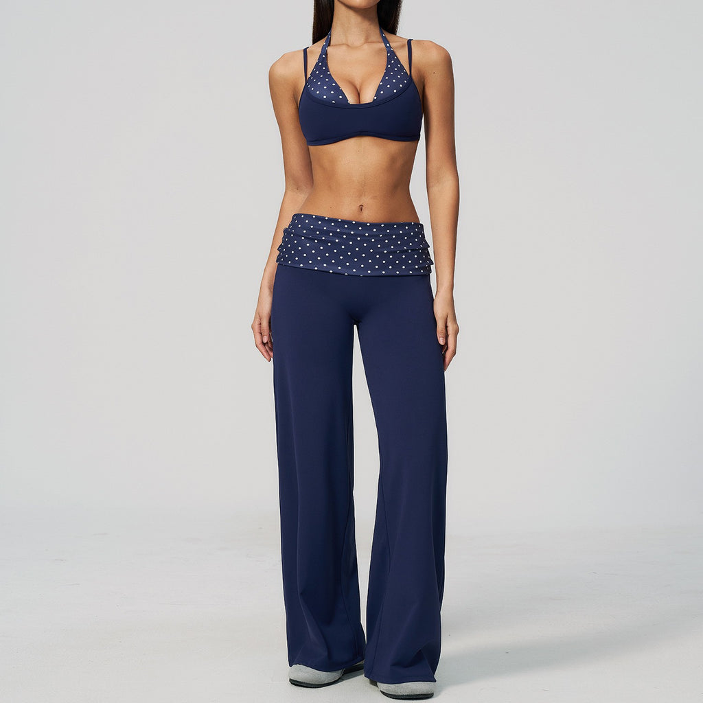 Fold-Over Wide Leg Yoga Pants and Bra Set