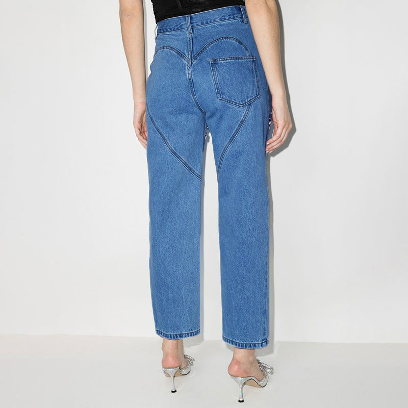 Cut Out Thigh Straight Leg Jeans