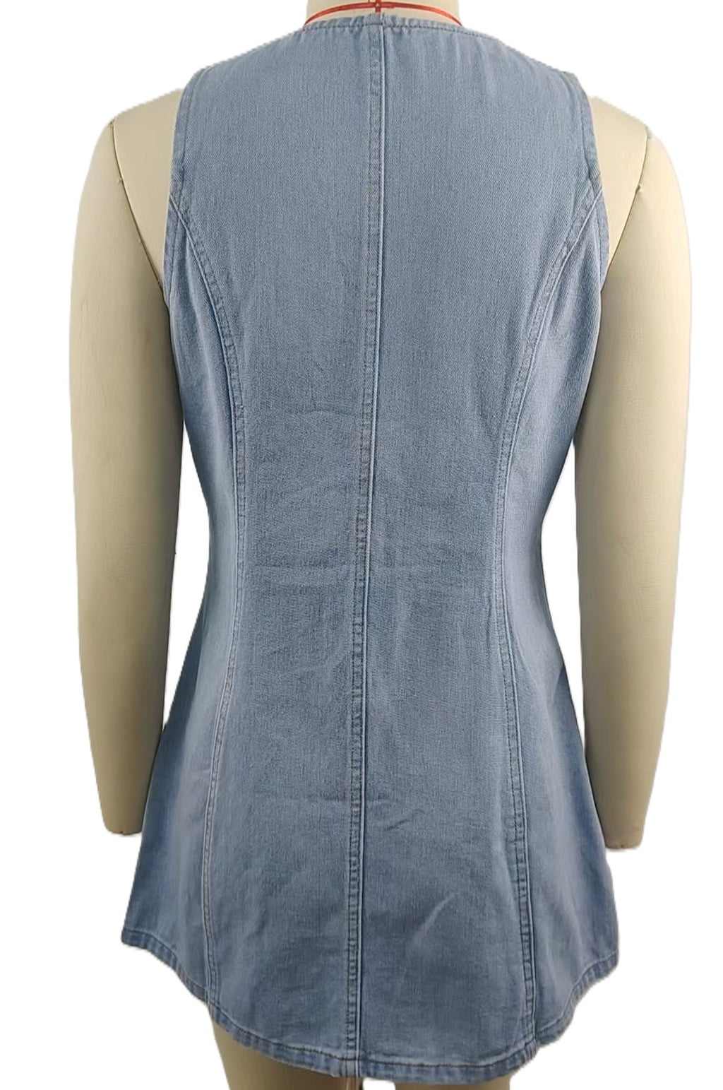 Sleeveless Button Front Denim Mini Dress - Blue - 1