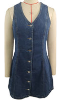 Sleeveless Button Front Denim Mini Dress - DarkBlue