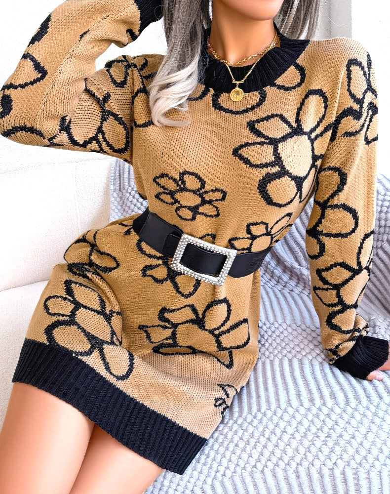 Outlined Daisy Knit Mini Sweater Dress - view 1