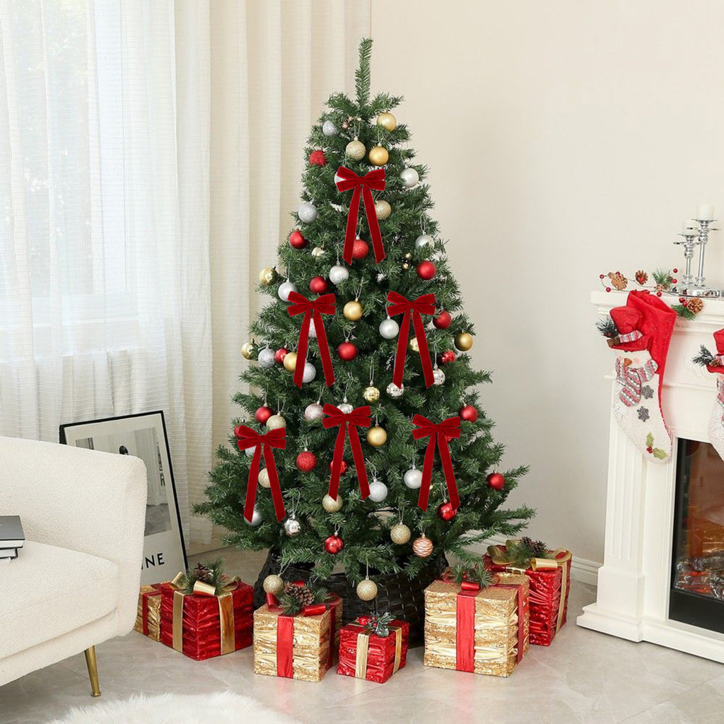 Velvet Christmas Tree Bow with Long Ribbon Tails