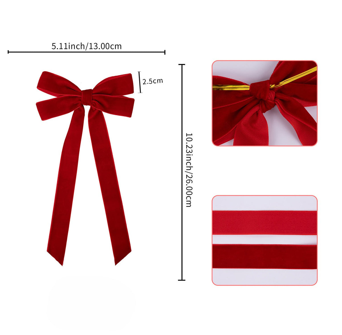 Velvet Christmas Tree Bow with Long Ribbon Tails - view 1