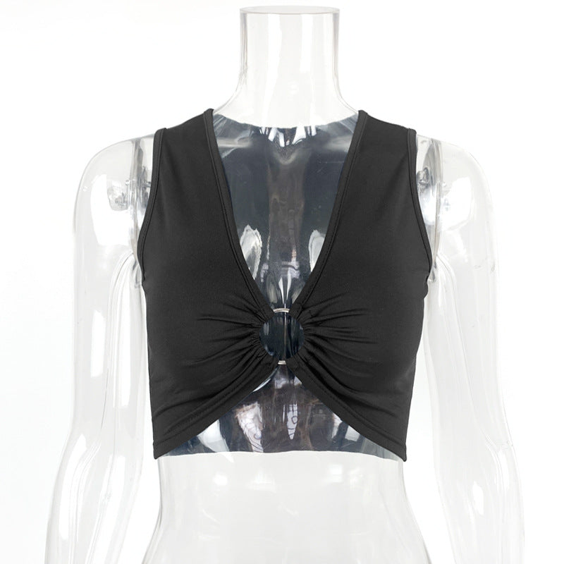 O Ring Cutout Cropped Tank Top - Black - 6