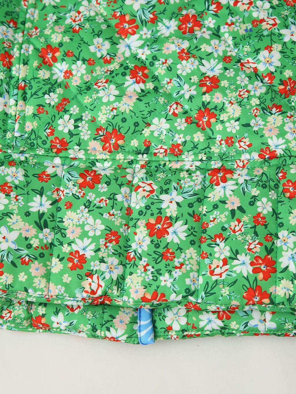 Ditsy Floral Quilted Jacket With Ribbon Trim - Green - 10
