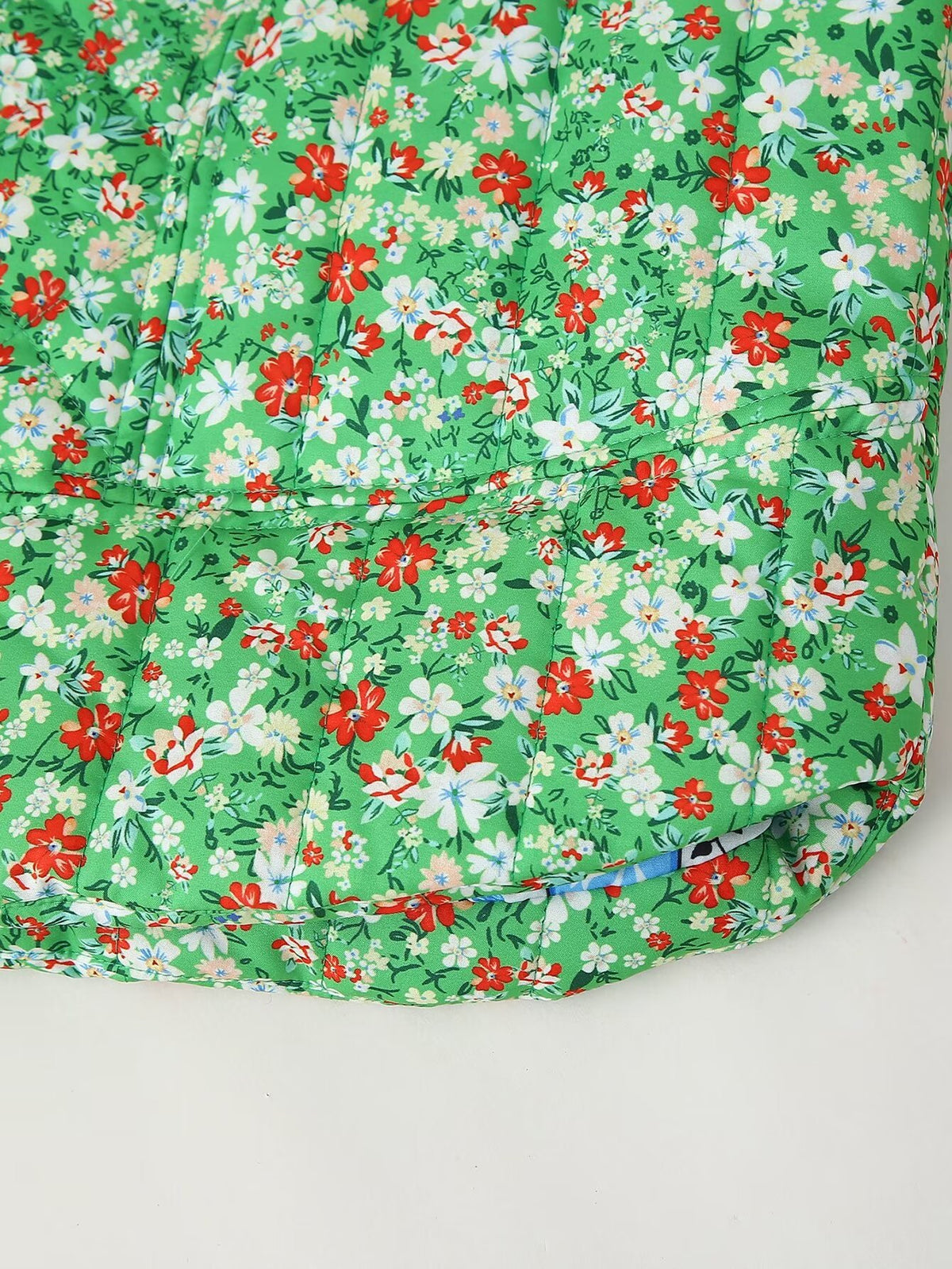 Ditsy Floral Quilted Jacket With Ribbon Trim - Green - 11