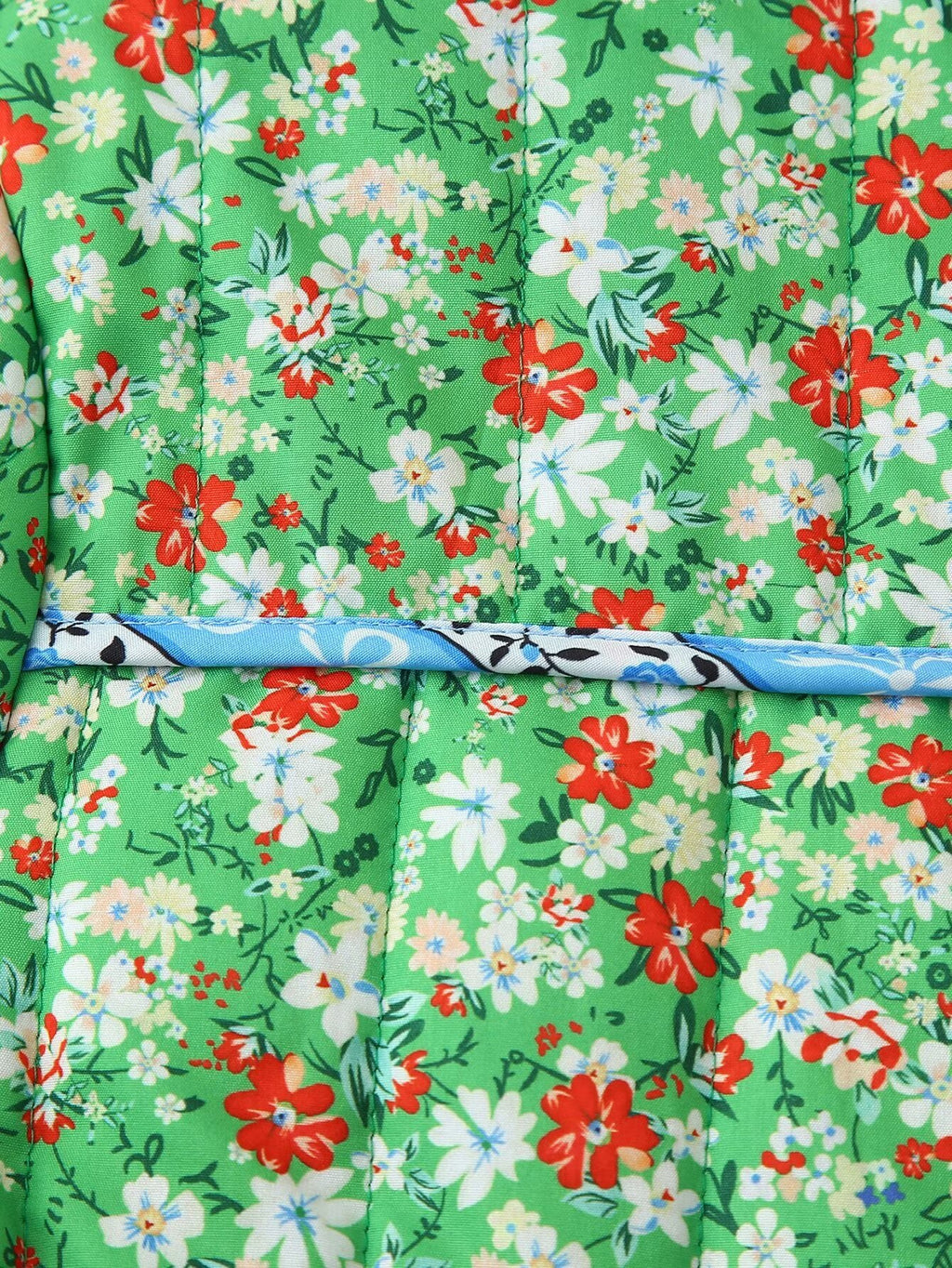 Ditsy Floral Quilted Jacket With Ribbon Trim - Green - 4